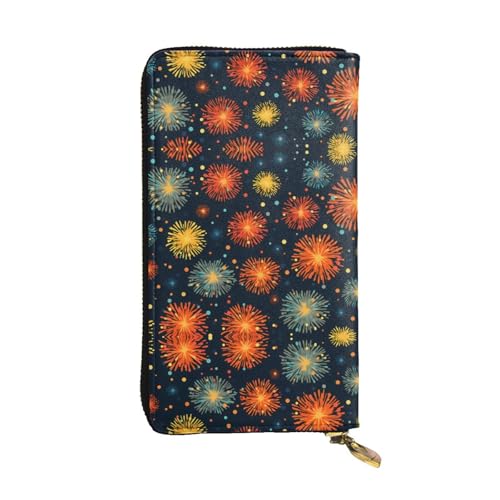 Wzywhj Modische Damen-Geldbörse aus Leder, lang, mit mehreren Fächern und Reißverschluss-Design, Explosions-Feuerwerk-Muster, Schwarz , Einheitsgröße von Wzywhj