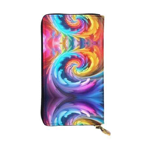 Wzywhj Modische Damen-Geldbörse aus Leder, lang, mit mehreren Fächern und Reißverschluss-Design, Regenbogen-Wirbel-Drucken, Schwarz , Einheitsgröße von Wzywhj