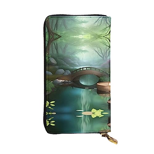 Wzywhj Modische Damen-Geldbörse aus Leder, lang, mit mehreren Fächern und Reißverschluss-Design, kleine Brücke im Osten, Schwarz , Einheitsgröße von Wzywhj