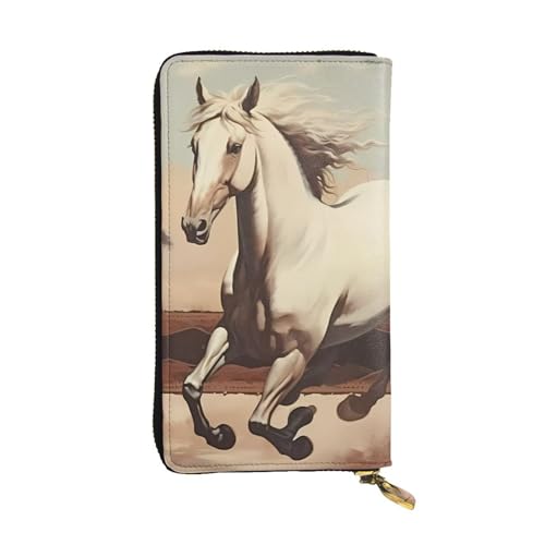 Wzywhj Modische Damen-Geldbörse aus Leder, lang, mit mehreren Fächern und Reißverschluss-Design, tänzendes weißes Pferde, Schwarz , Einheitsgröße von Wzywhj