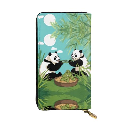Wzywhj Modische Damen-Geldbörse aus Leder, lang, mit mehreren Fächern und Reißverschluss-Design, zwei niedlichen großen Pandas-Mustern, Schwarz , Einheitsgröße von WZYWHJ