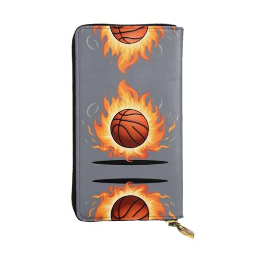 Wzywhj Modische Damen Leder Lange Clutch Geldbörse mit mehreren Fächern und Reißverschluss Design Basketball auf Feuer Muster, Schwarz , Einheitsgröße von Wzywhj