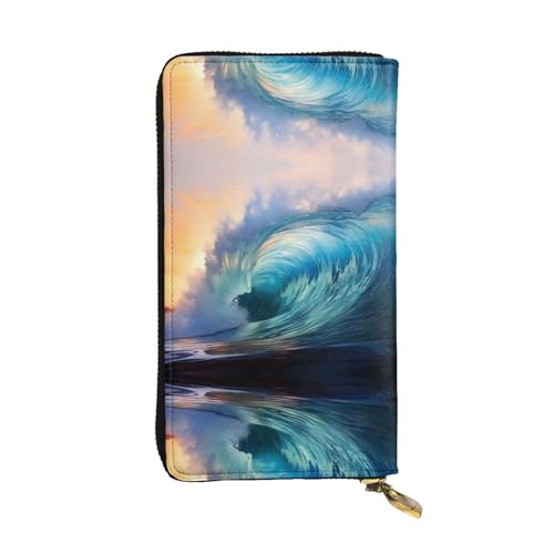 Wzywhj Modische Damen Leder Lange Clutch Geldbörse mit mehreren Fächern und Reißverschluss Design Blue Ocean Wave Prints, Schwarz , Einheitsgröße von WZYWHJ