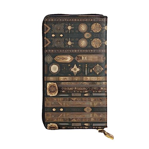 Wzywhj Modische Damen Leder Lange Clutch Geldbörse mit mehreren Fächern und Reißverschluss Design Bohemian Style Muster, Schwarz , Einheitsgröße von Wzywhj