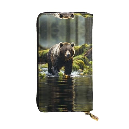Wzywhj Modische Damen Leder Lange Clutch Geldbörse mit mehreren Fächern und Reißverschluss Design Braun Bär Pounce Muster, Schwarz , Einheitsgröße von WZYWHJ