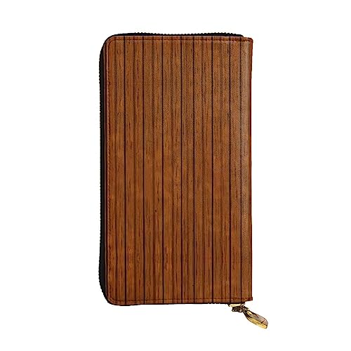 Wzywhj Modische Damen Leder Lange Clutch Geldbörse mit mehreren Fächern und Reißverschluss Design Braun Holz Muster Prints, Schwarz , Einheitsgröße von Wzywhj
