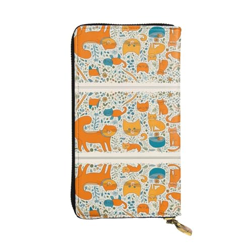 Wzywhj Modische Damen Leder Lange Clutch Geldbörse mit mehreren Fächern und Reißverschluss Design Cartoon Orange Katze Muster, Schwarz , Einheitsgröße von WZYWHJ