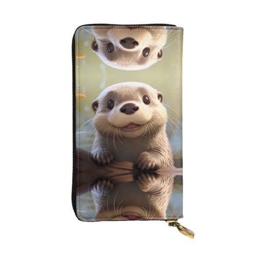 Wzywhj Modische Damen Leder Lange Clutch Geldbörse mit mehreren Fächern und Reißverschluss Design Cartoon Otter Bild, Schwarz , Einheitsgröße von Wzywhj