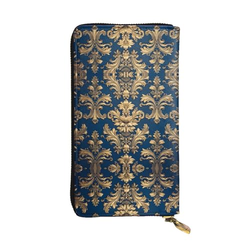 Wzywhj Modische Damen Leder Lange Clutch Geldbörse mit mehreren Fächern und Reißverschluss Design Damast Muster Bild, Schwarz , Einheitsgröße von Wzywhj