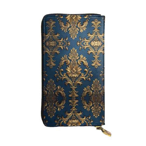 Wzywhj Modische Damen Leder Lange Clutch Geldbörse mit mehreren Fächern und Reißverschluss Design Damast auf blauem Bild, Schwarz , Einheitsgröße Wzywhj Modische Damen Leder Lange Clutch Geldbörse mit mehreren Fächern und Reißverschluss Design Damast auf blauem Bild, Schwarz , Einheitsgröße von Wzywhj