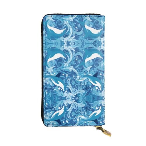 Wzywhj Modische Damen Leder Lange Clutch Geldbörse mit mehreren Fächern und Reißverschluss Design Elegantes Delfinmuster, Schwarz , Einheitsgröße von Wzywhj