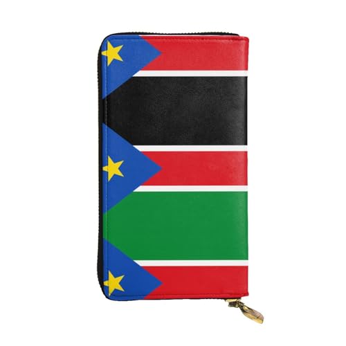 Wzywhj Modische Damen Leder Lange Clutch Geldbörse mit mehreren Fächern und Reißverschluss Design Flagge Südsudan Muster, Schwarz , Einheitsgröße von Wzywhj