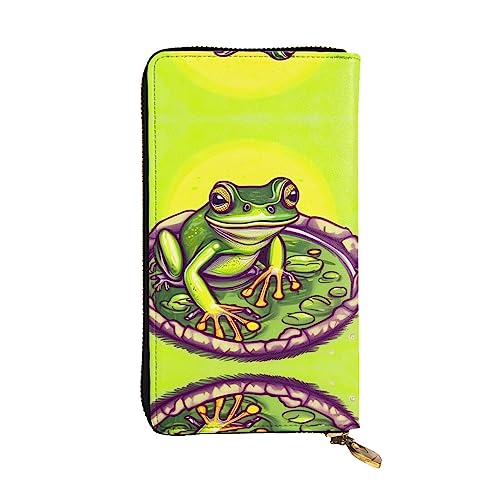 Wzywhj Modische Damen Leder Lange Clutch Geldbörse mit mehreren Fächern und Reißverschluss Design Frosch im Teich Bild, Schwarz , Einheitsgröße von Wzywhj