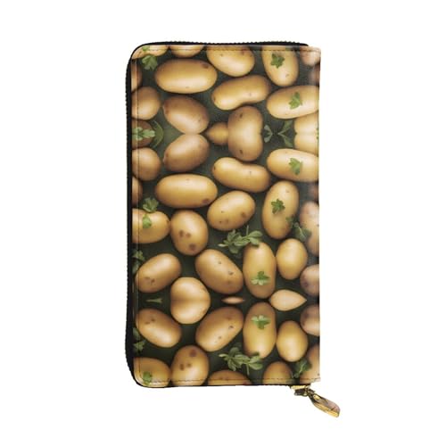Wzywhj Modische Damen Leder Lange Clutch Geldbörse mit mehreren Fächern und Reißverschluss Design Garten Kartoffeln Muster, Schwarz , Einheitsgröße von Wzywhj