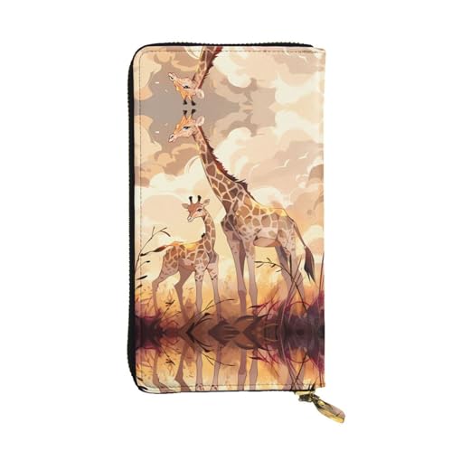 Wzywhj Modische Damen Leder Lange Clutch Geldbörse mit mehreren Fächern und Reißverschluss Design Giraffe Mutter und Kind Prints, Schwarz , Einheitsgröße von Wzywhj