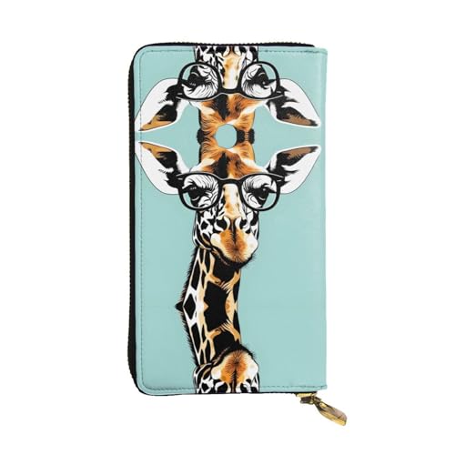 Wzywhj Modische Damen Leder Lange Clutch Geldbörse mit mehreren Fächern und Reißverschluss Design Giraffe mit Brille Muster, Schwarz , Einheitsgröße Wzywhj Modische Damen Leder Lange Clutch Geldbörse mit mehreren Fächern und Reißverschluss Design Giraffe mit Brille Muster, Schwarz , Einheitsgröße von Wzywhj