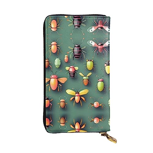 Wzywhj Modische Damen Leder Lange Clutch Geldbörse mit mehreren Fächern und Reißverschluss Design Insekt Atlas Bild, Schwarz , Einheitsgröße von WZYWHJ