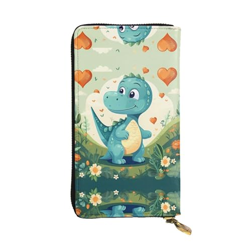 Wzywhj Modische Damen Leder Lange Clutch Geldbörse mit mehreren Fächern und Reißverschluss Design Kleiner Dinosaurier in grünem Gras Bild, Schwarz , Einheitsgröße von WZYWHJ