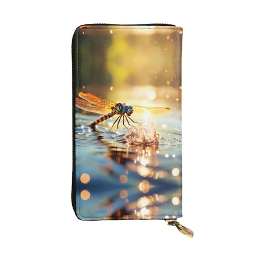 Wzywhj Modische Damen Leder Lange Clutch Geldbörse mit mehreren Fächern und Reißverschluss Design Libellenbild, Schwarz , Einheitsgröße von WZYWHJ