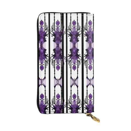 Wzywhj Modische Damen Leder Lange Clutch Geldbörse mit mehreren Fächern und Reißverschluss Design Lila Gothic Ghost Muster, Schwarz , Einheitsgröße von WZYWHJ