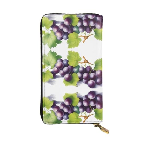 Wzywhj Modische Damen Leder Lange Clutch Geldbörse mit mehreren Fächern und Reißverschluss Design Lila und Grün Trauben Muster, Schwarz , Einheitsgröße von Wzywhj