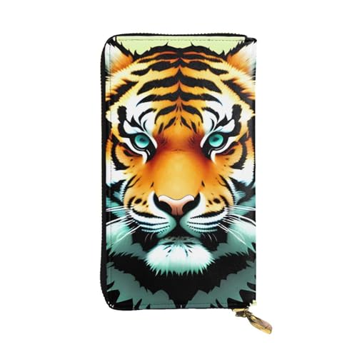 Wzywhj Modische Damen Leder Lange Clutch Geldbörse mit mehreren Fächern und Reißverschluss Design Little Fat Tiger Head Muster, Schwarz , Einheitsgröße von Wzywhj