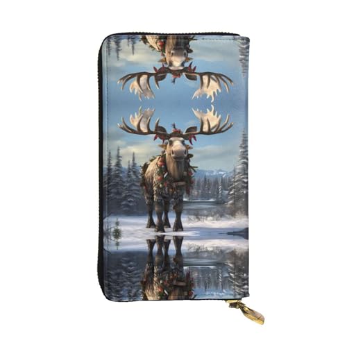 Wzywhj Modische Damen Leder Lange Clutch Geldbörse mit mehreren Fächern und Reißverschluss Design Lustige Weihnachten Elch Prints, Schwarz , Einheitsgröße von WZYWHJ