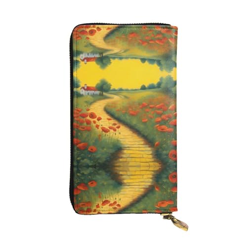 Wzywhj Modische Damen Leder Lange Clutch Geldbörse mit mehreren Fächern und Reißverschluss Design Mohnblumen Feld Yellow Brick Road Prints, Schwarz , Einheitsgröße von WZYWHJ