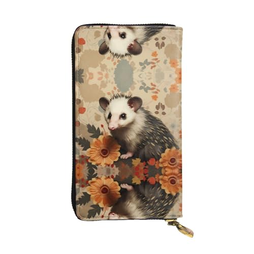 Wzywhj Modische Damen Leder Lange Clutch Geldbörse mit mehreren Fächern und Reißverschluss Design Opossum Muster, Schwarz , Einheitsgröße von Wzywhj