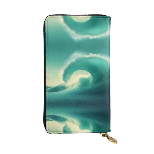 Wzywhj Modische Damen Leder Lange Clutch Geldbörse mit mehreren Fächern und Reißverschluss Design Ozeangrün Wellenmuster, Schwarz , Einheitsgröße von Wzywhj