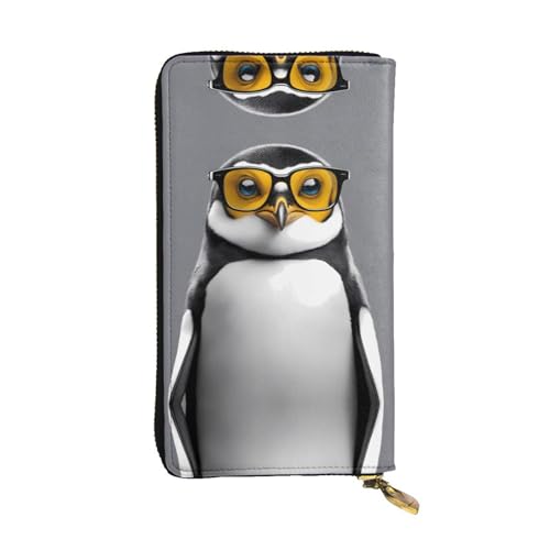 Wzywhj Modische Damen Leder Lange Clutch Geldbörse mit mehreren Fächern und Reißverschluss Design Pinguin mit Brille Muster, Schwarz , Einheitsgröße Wzywhj Modische Damen Leder Lange Clutch Geldbörse mit mehreren Fächern und Reißverschluss Design Pinguin mit Brille Muster, Schwarz , Einheitsgröße von Wzywhj