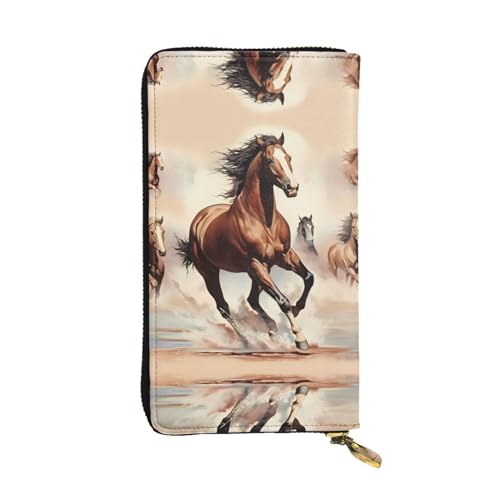 Wzywhj Modische Damen Leder Lange Clutch Geldbörse mit mehreren Fächern und Reißverschluss Design Prancing Brown Horse Picture, Schwarz , Einheitsgröße von Wzywhj