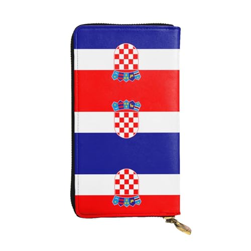 Wzywhj Modische Damen Leder Lange Clutch Geldbörse mit mehreren Fächern und Reißverschluss Design Republik Kroatien Flagge Prints, Schwarz , Einheitsgröße von WZYWHJ