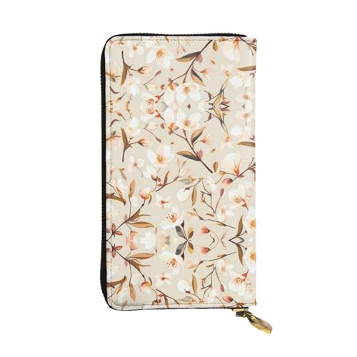 Wzywhj Modische Damen Leder Lange Clutch Geldbörse mit mehreren Fächern und Reißverschluss Design Schönes Mandel Blumen Muster, Schwarz , Einheitsgröße von WZYWHJ