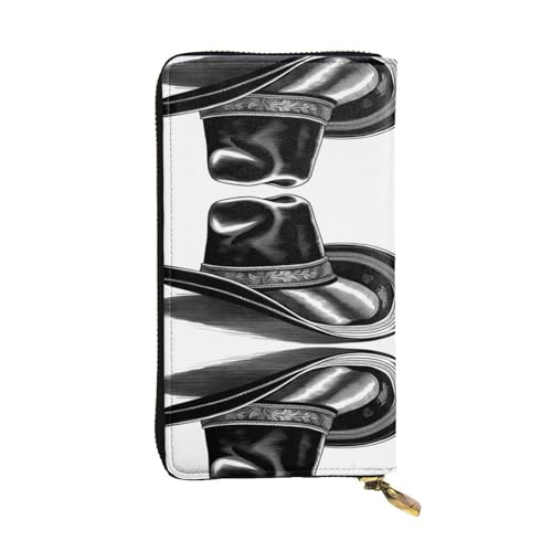 Wzywhj Modische Damen Leder Lange Clutch Geldbörse mit mehreren Fächern und Reißverschluss Design Schwarz Cowboyhut Prints, Schwarz , Einheitsgröße von Wzywhj