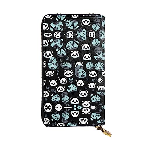 Wzywhj Modische Damen Leder Lange Clutch Geldbörse mit mehreren Fächern und Reißverschluss Design Schwarz und Weiß Panda Gesicht Muster, Schwarz , Einheitsgröße von Wzywhj