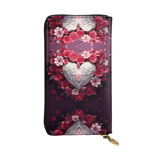 Wzywhj Modische Damen Leder Lange Clutch Geldbörse mit mehreren Fächern und Reißverschluss Design Valentinstag Liebe Herz Muster, Schwarz , Einheitsgröße von WZYWHJ