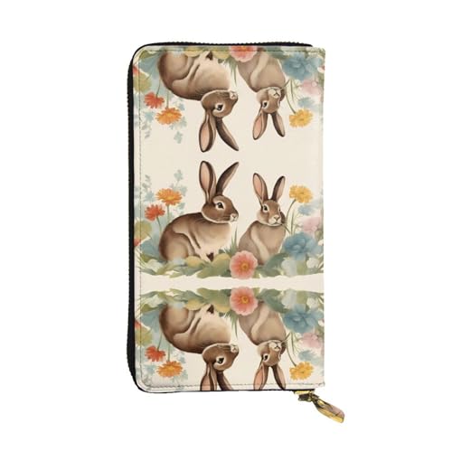 Wzywhj Modische Damen Leder Lange Clutch Geldbörse mit mehreren Fächern und Reißverschluss Design Vintage Blume Kaninchen Ostern Muster, Schwarz , Einheitsgröße von Wzywhj