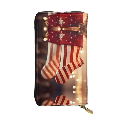 Wzywhj Modische Damen Leder Lange Clutch Geldbörse mit mehreren Fächern und Reißverschluss Design Weihnachtselemente Bild, Schwarz , Einheitsgröße von Wzywhj