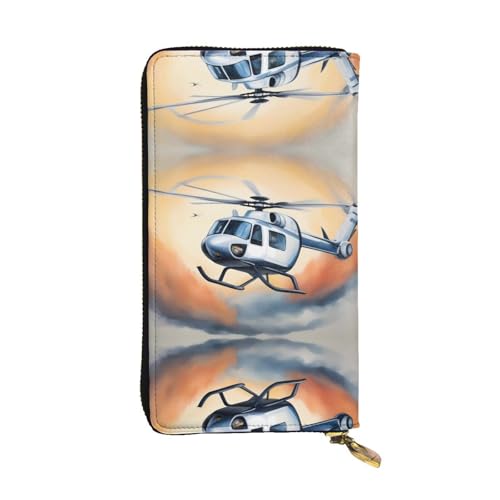 Wzywhj Modische Damen Leder Lange Clutch Geldbörse mit mehreren Fächern und Reißverschluss Design Weiß Hubschrauber Prints, Schwarz , Einheitsgröße von Wzywhj