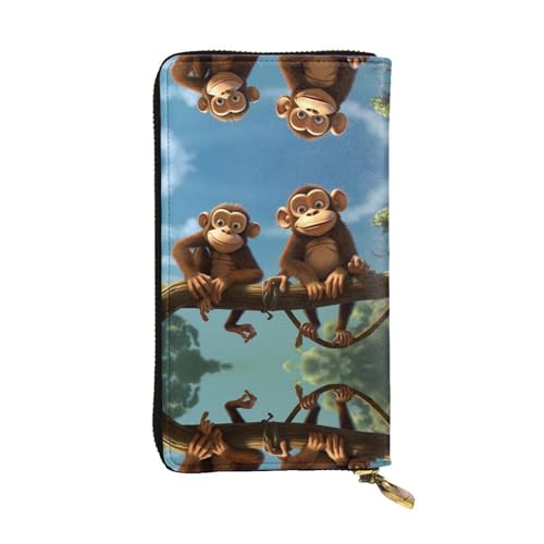 Wzywhj Modische Damen Leder Lange Clutch Geldbörse mit mehreren Fächern und Reißverschluss Design Zwei Affen Muster, Schwarz , Einheitsgröße von Wzywhj