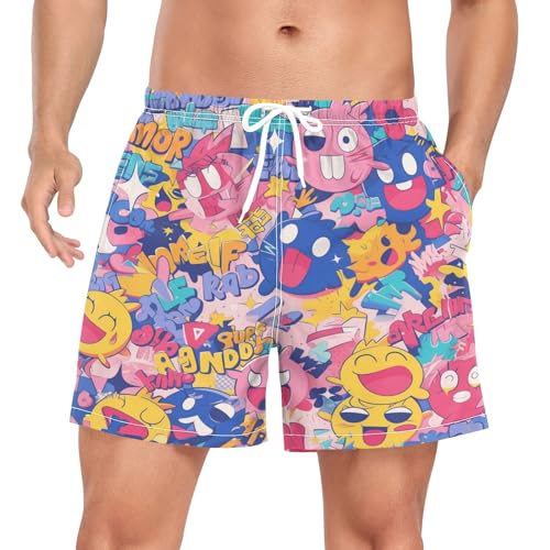 Cartoon Comic Geist Lustige Worte Herren Badeshorts Badehose Männer Boardshorts mit Mesh-Futter für Sporthose Schwimmhose von Wzzzsun