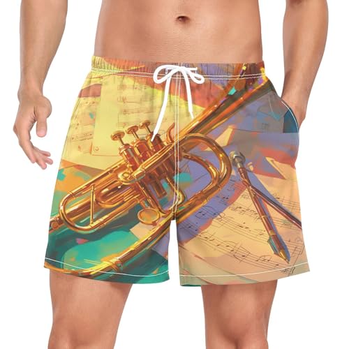 Cartoon Instrument Musik Trompete Herren Badeshorts Badehose Männer Boardshorts mit Mesh-Futter für Sporthose Schwimmhose von Wzzzsun