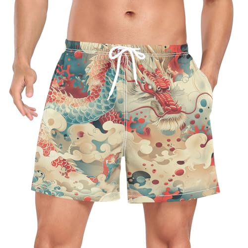 Cartoon Japanisches Drachentier Herren Badeshorts Badehose Männer Boardshorts mit Mesh-Futter für Sporthose Schwimmhose von Wzzzsun