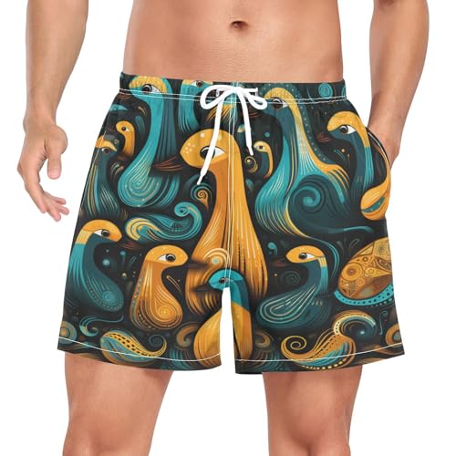 Niedlicher Abstrakter Enten Cartoon Herren Badeshorts Badehose Männer Boardshorts mit Mesh-Futter für Sporthose Schwimmhose von Wzzzsun