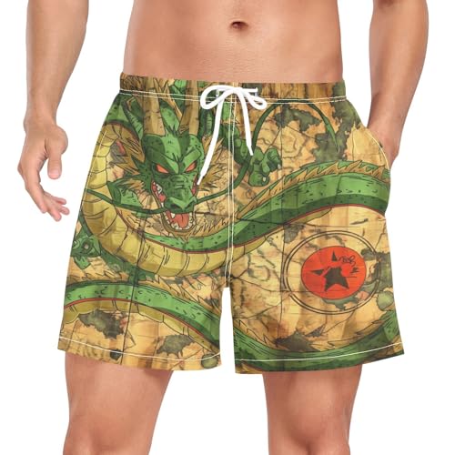 Wzzzsun Anime Japanischer Grüner Drache Herren Badeshorts Badehose Männer Boardshorts mit Mesh-Futter für Sporthose Schwimmhose von Wzzzsun