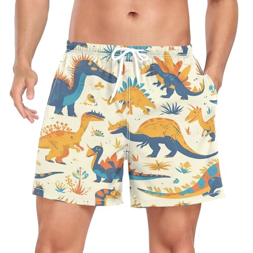 Wzzzsun Beiges Dino Dinosaurier Tier Herren Badeshorts Badehose Männer Boardshorts mit Mesh-Futter für Sporthose Schwimmhose von Wzzzsun