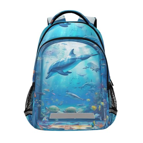 Wzzzsun Blaue Meerwasserdelfine Fischen Rucksack Jungen Schulrucksack Mädchen Schulranzen Kinder Reflektierender Schultasche Kinderrucksack Für Schule von Wzzzsun