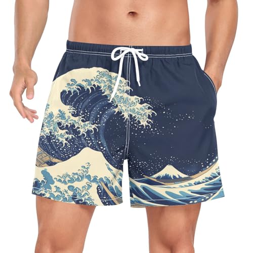 Wzzzsun Japanische Meereswelle Kanagawa Herren Badeshorts Badehose Männer Boardshorts mit Mesh-Futter für Sporthose Schwimmhose von Wzzzsun