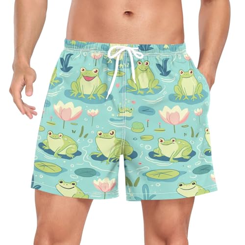 Wzzzsun Märchenhafter Grüner Frosch Lotusblume Herren Badeshorts Badehose Männer Boardshorts mit Mesh-Futter für Sporthose Schwimmhose von Wzzzsun